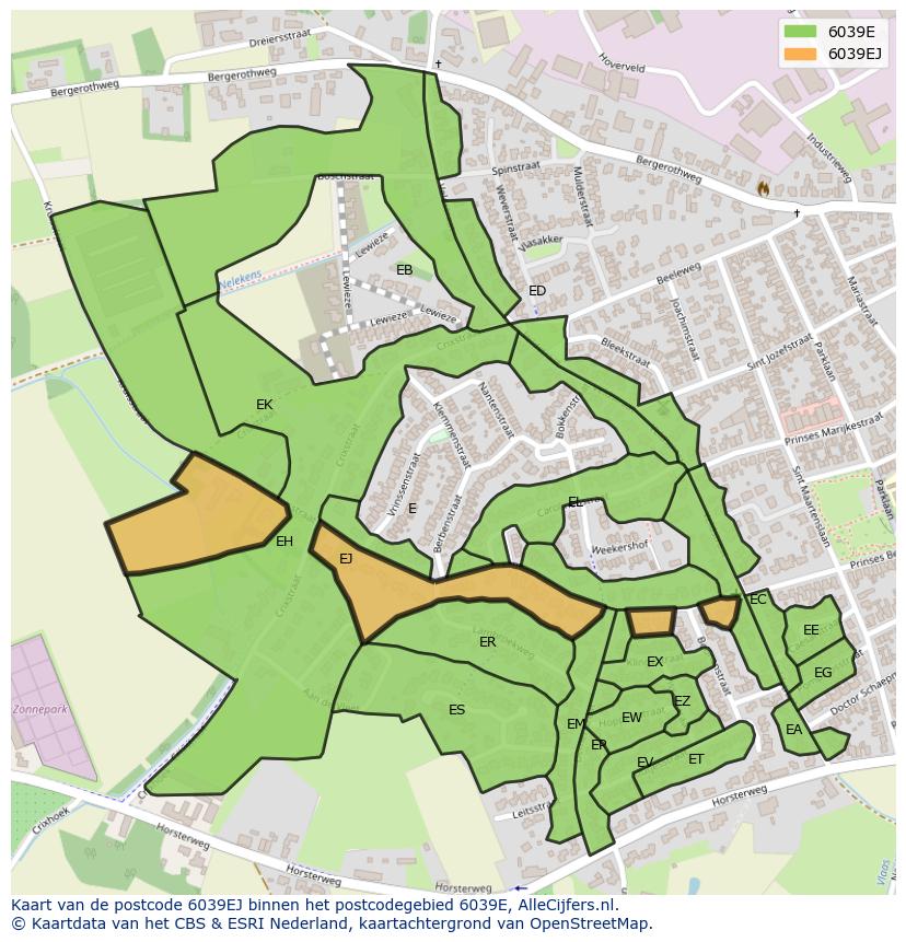 Afbeelding van het postcodegebied 6039 EJ op de kaart.