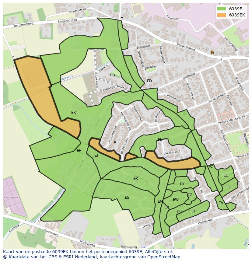 Afbeelding van het postcodegebied 6039 EK op de kaart.