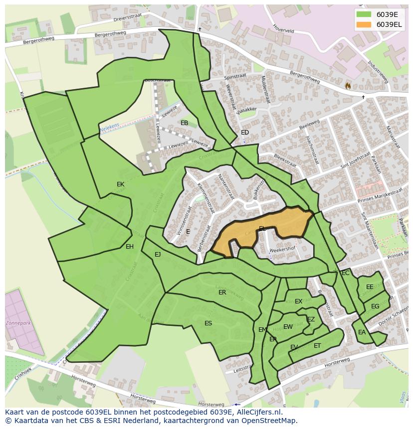 Afbeelding van het postcodegebied 6039 EL op de kaart.