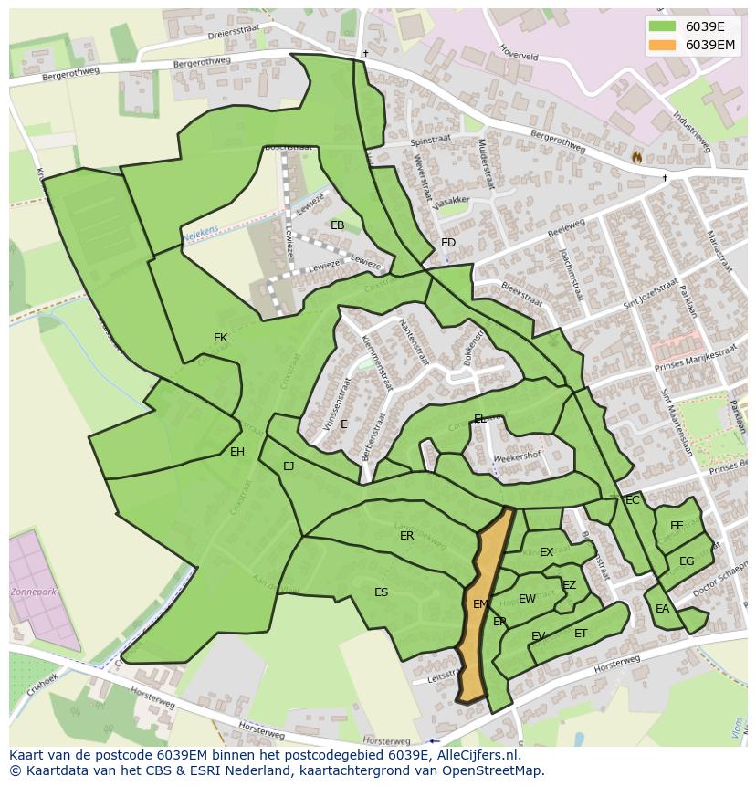 Afbeelding van het postcodegebied 6039 EM op de kaart.