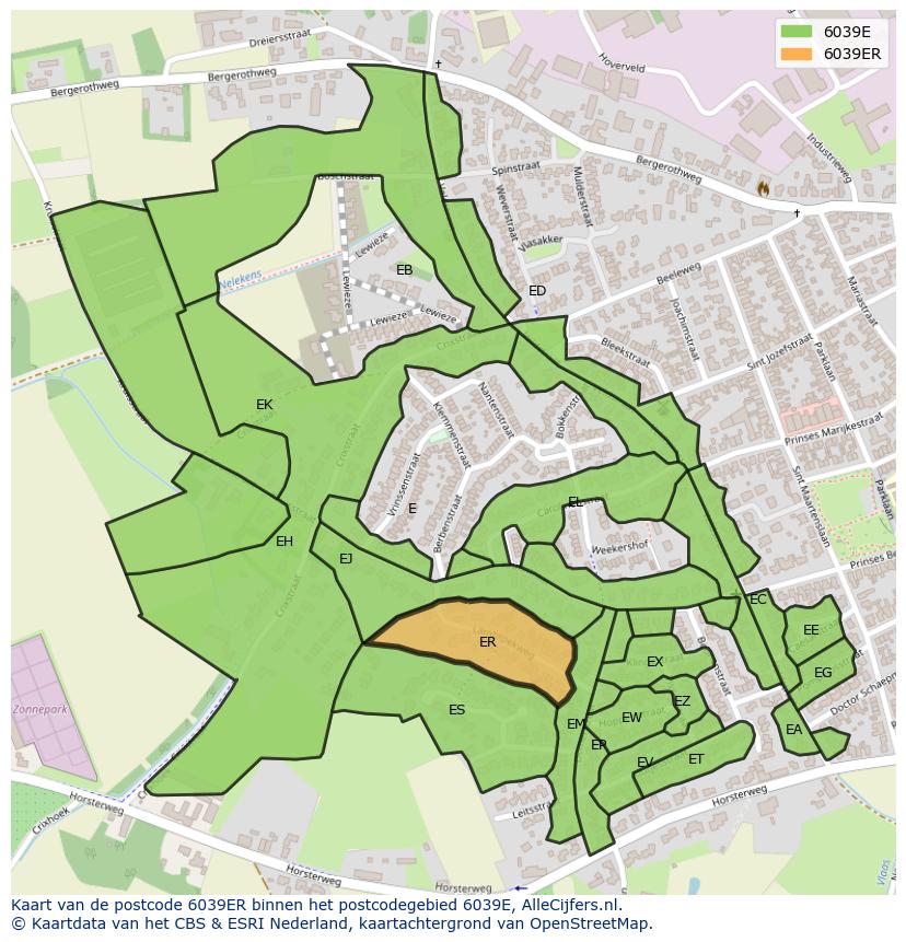 Afbeelding van het postcodegebied 6039 ER op de kaart.