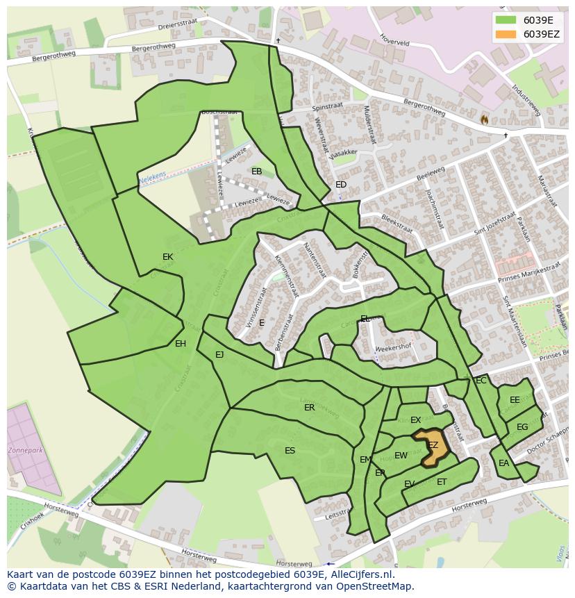 Afbeelding van het postcodegebied 6039 EZ op de kaart.