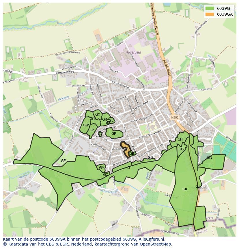 Afbeelding van het postcodegebied 6039 GA op de kaart.
