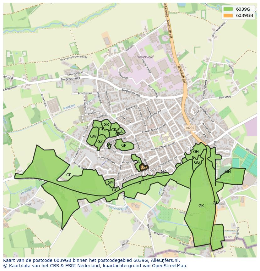 Afbeelding van het postcodegebied 6039 GB op de kaart.
