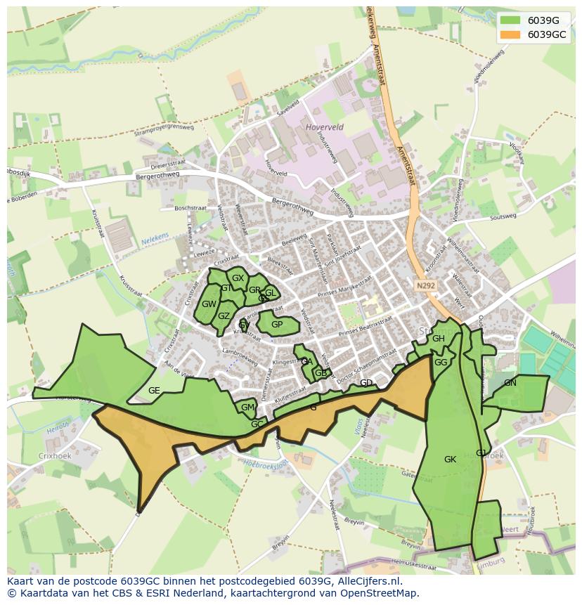 Afbeelding van het postcodegebied 6039 GC op de kaart.