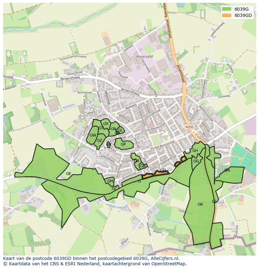 Afbeelding van het postcodegebied 6039 GD op de kaart.