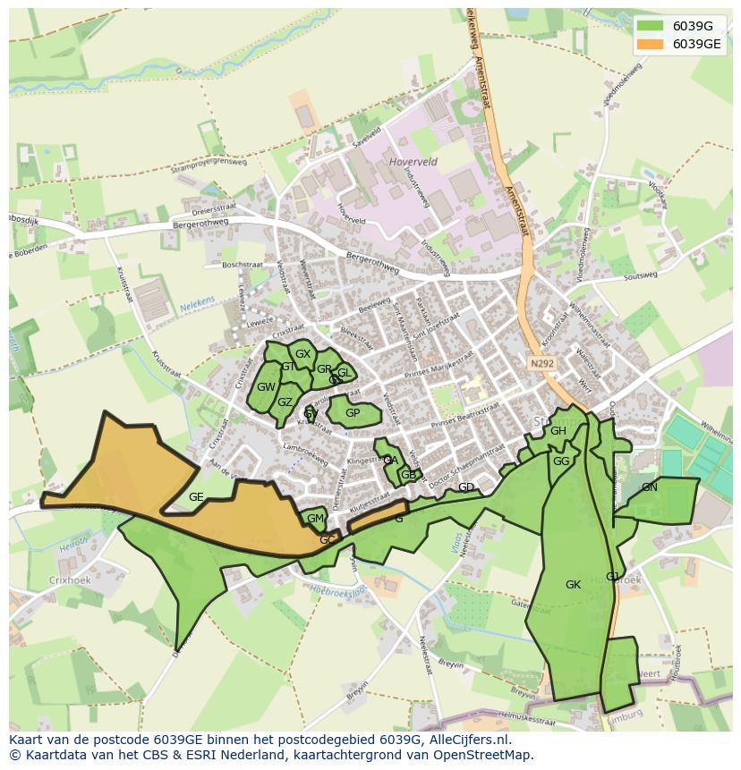 Afbeelding van het postcodegebied 6039 GE op de kaart.