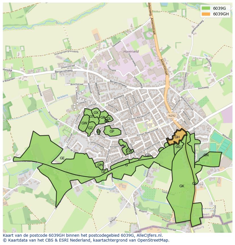 Afbeelding van het postcodegebied 6039 GH op de kaart.