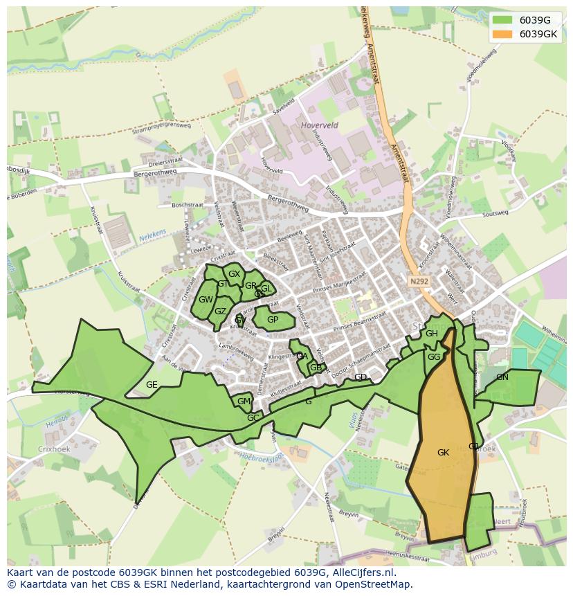 Afbeelding van het postcodegebied 6039 GK op de kaart.