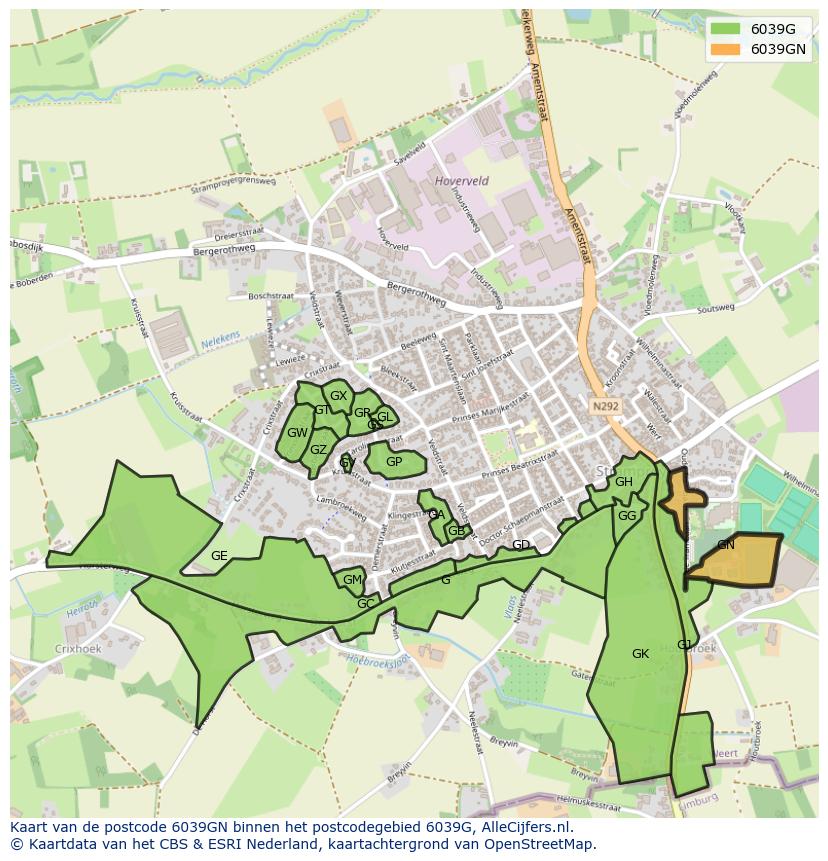 Afbeelding van het postcodegebied 6039 GN op de kaart.