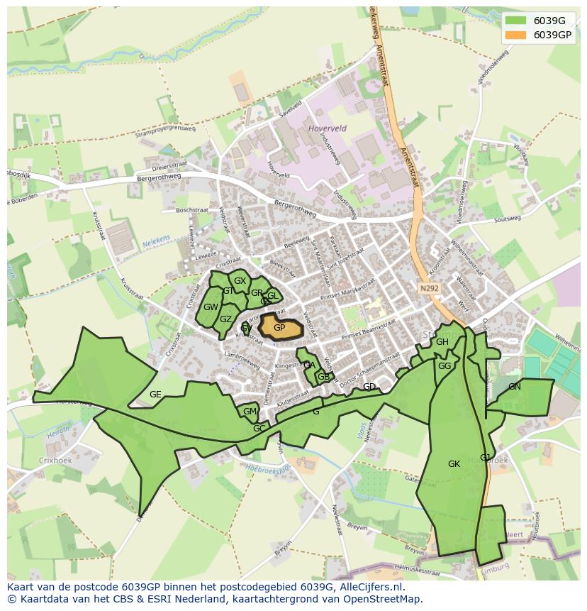 Afbeelding van het postcodegebied 6039 GP op de kaart.