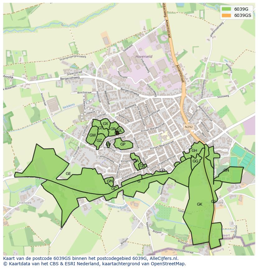 Afbeelding van het postcodegebied 6039 GS op de kaart.