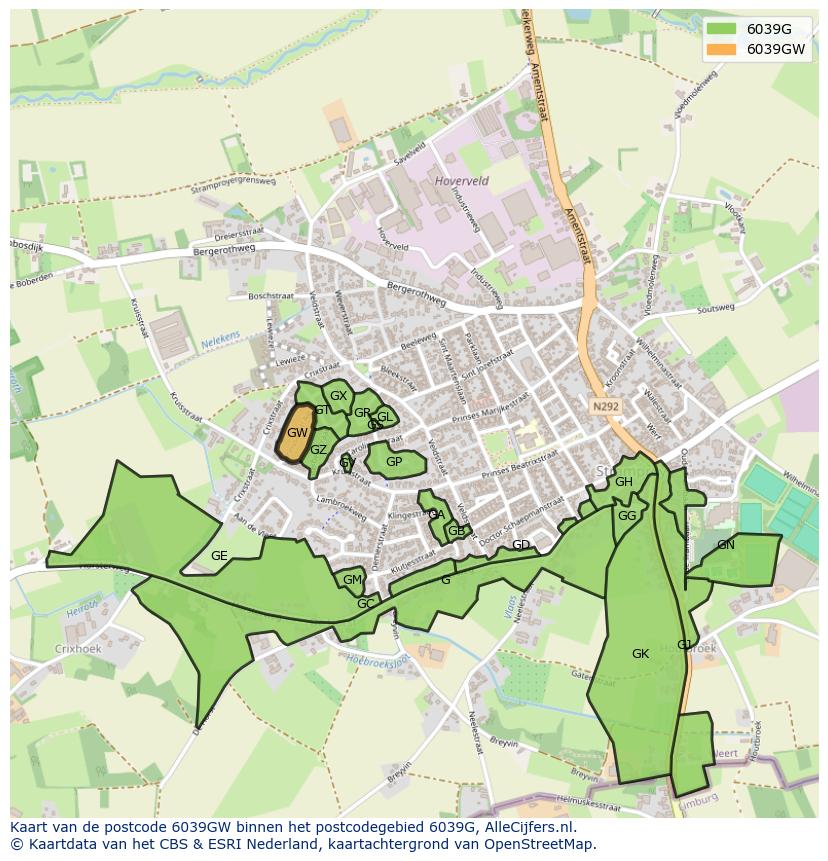 Afbeelding van het postcodegebied 6039 GW op de kaart.