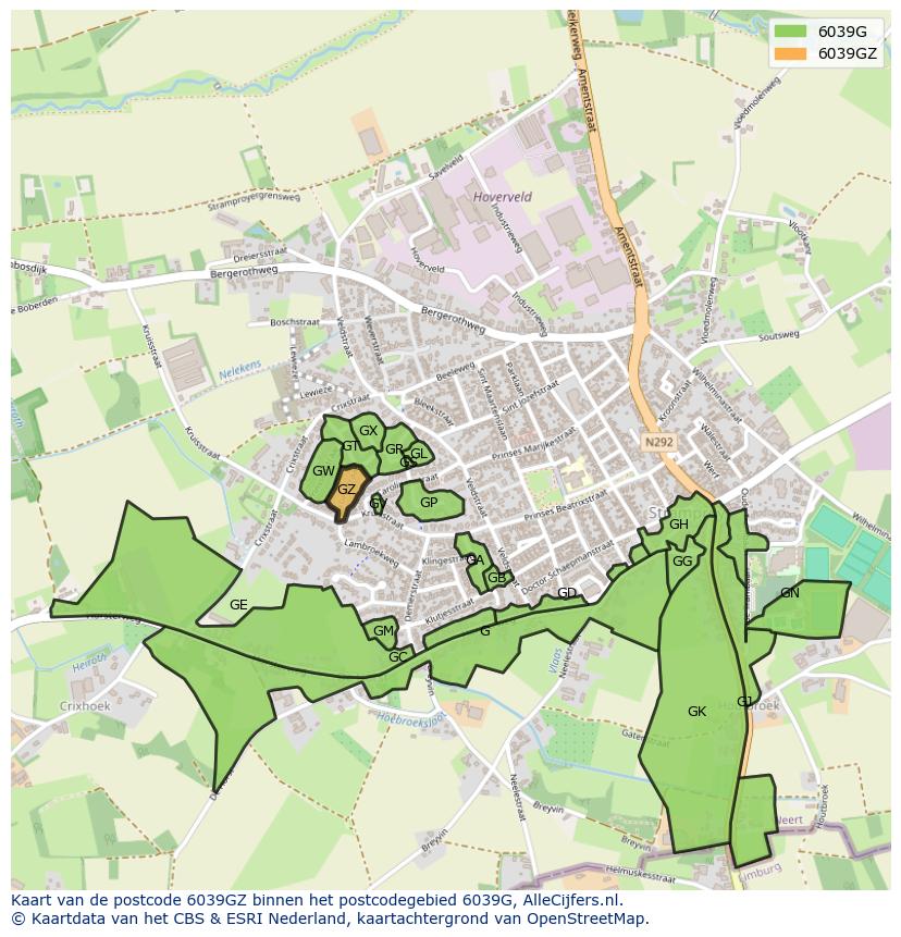 Afbeelding van het postcodegebied 6039 GZ op de kaart.