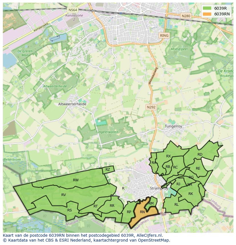 Afbeelding van het postcodegebied 6039 RN op de kaart.