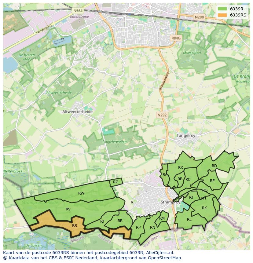 Afbeelding van het postcodegebied 6039 RS op de kaart.