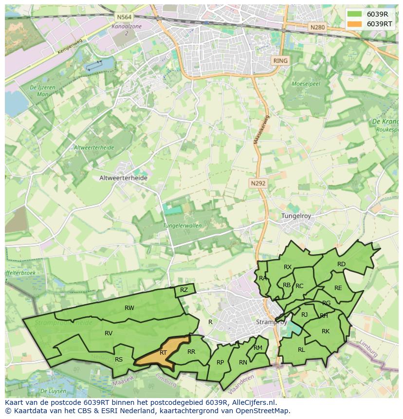 Afbeelding van het postcodegebied 6039 RT op de kaart.