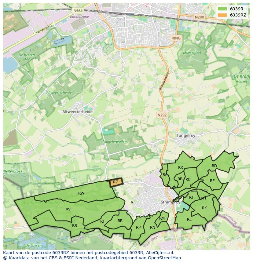 Afbeelding van het postcodegebied 6039 RZ op de kaart.