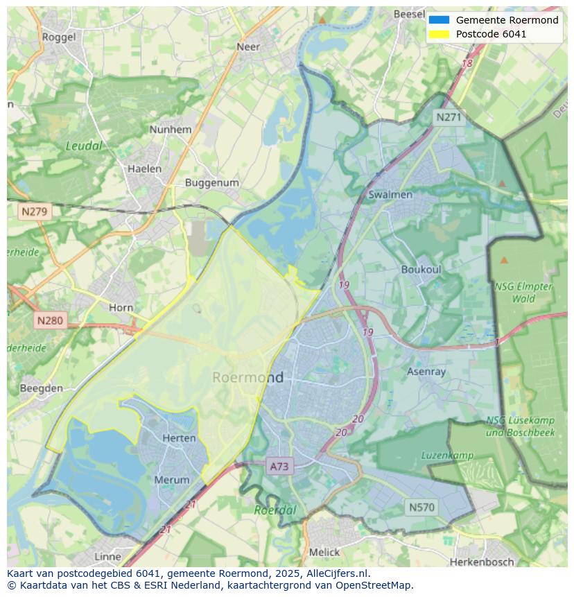 Afbeelding van het postcodegebied 6041 op de kaart.