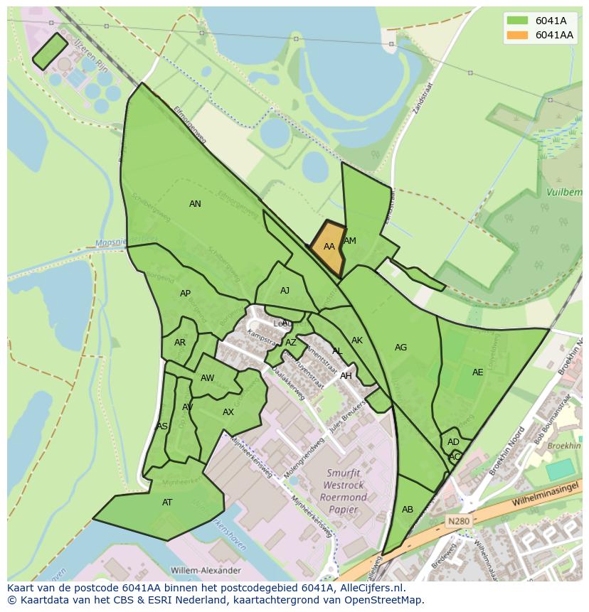 Afbeelding van het postcodegebied 6041 AA op de kaart.