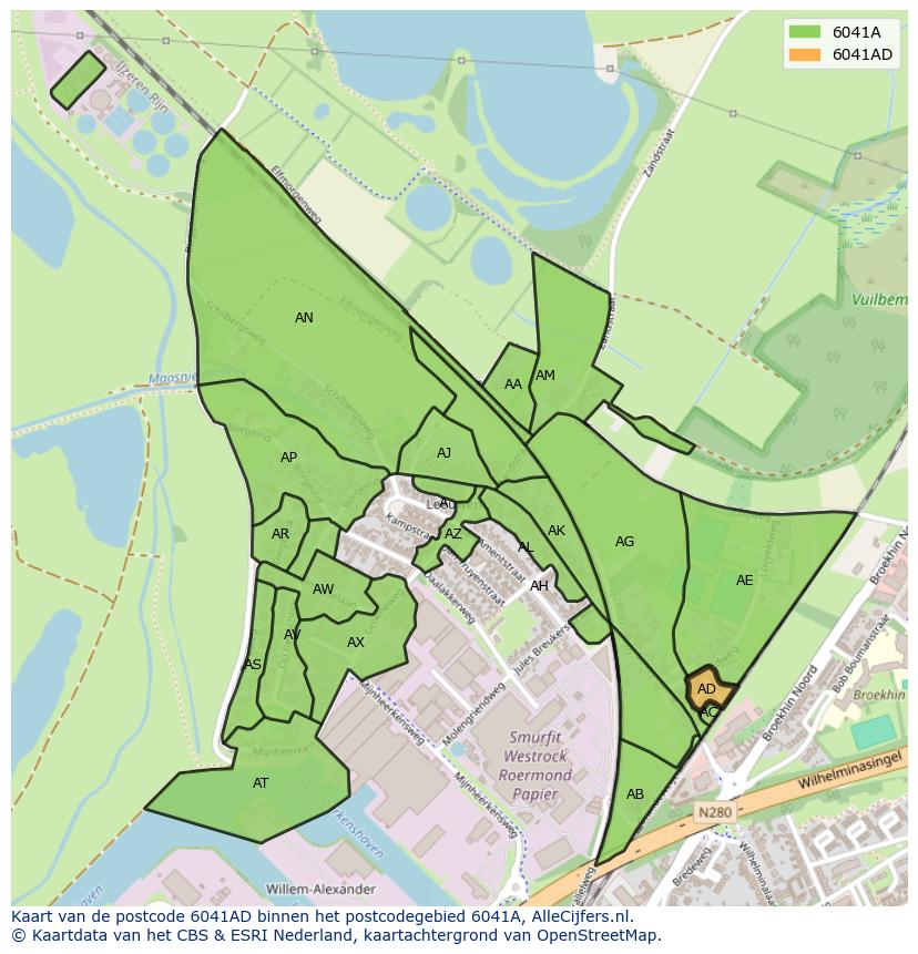 Afbeelding van het postcodegebied 6041 AD op de kaart.