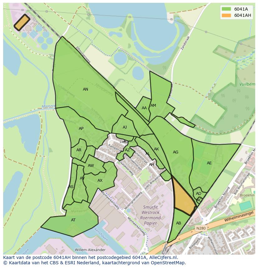 Afbeelding van het postcodegebied 6041 AH op de kaart.