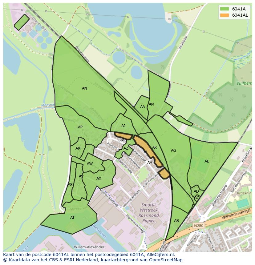 Afbeelding van het postcodegebied 6041 AL op de kaart.