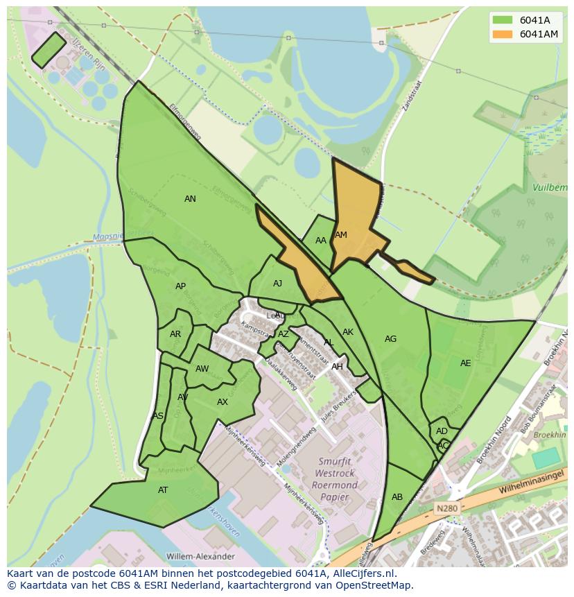 Afbeelding van het postcodegebied 6041 AM op de kaart.