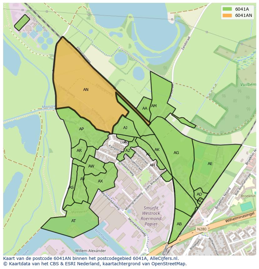 Afbeelding van het postcodegebied 6041 AN op de kaart.