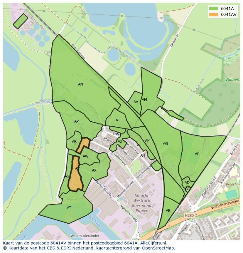 Afbeelding van het postcodegebied 6041 AV op de kaart.