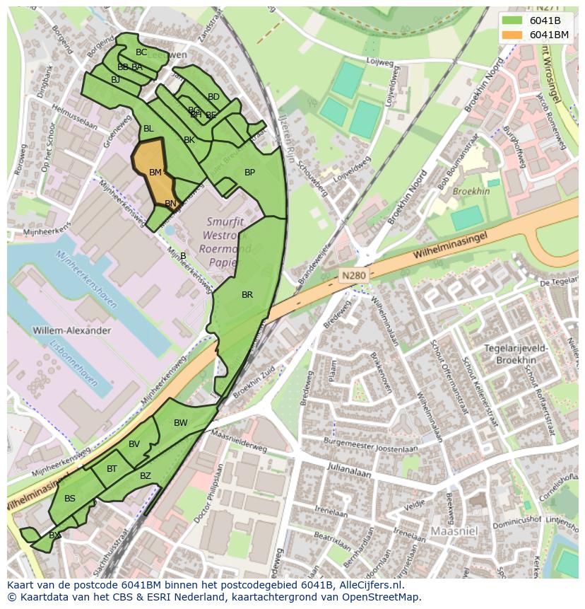 Afbeelding van het postcodegebied 6041 BM op de kaart.
