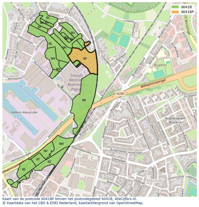 Afbeelding van het postcodegebied 6041 BP op de kaart.