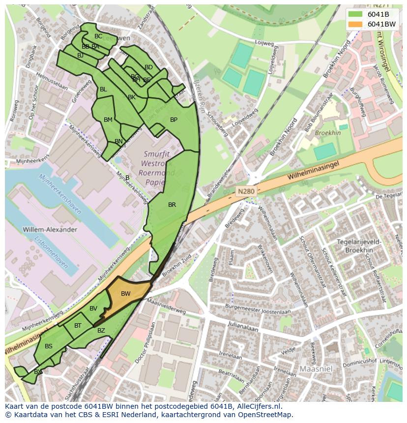 Afbeelding van het postcodegebied 6041 BW op de kaart.