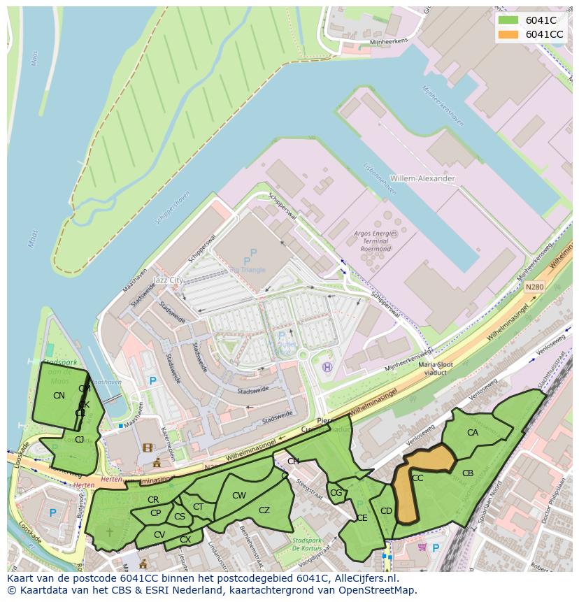 Afbeelding van het postcodegebied 6041 CC op de kaart.