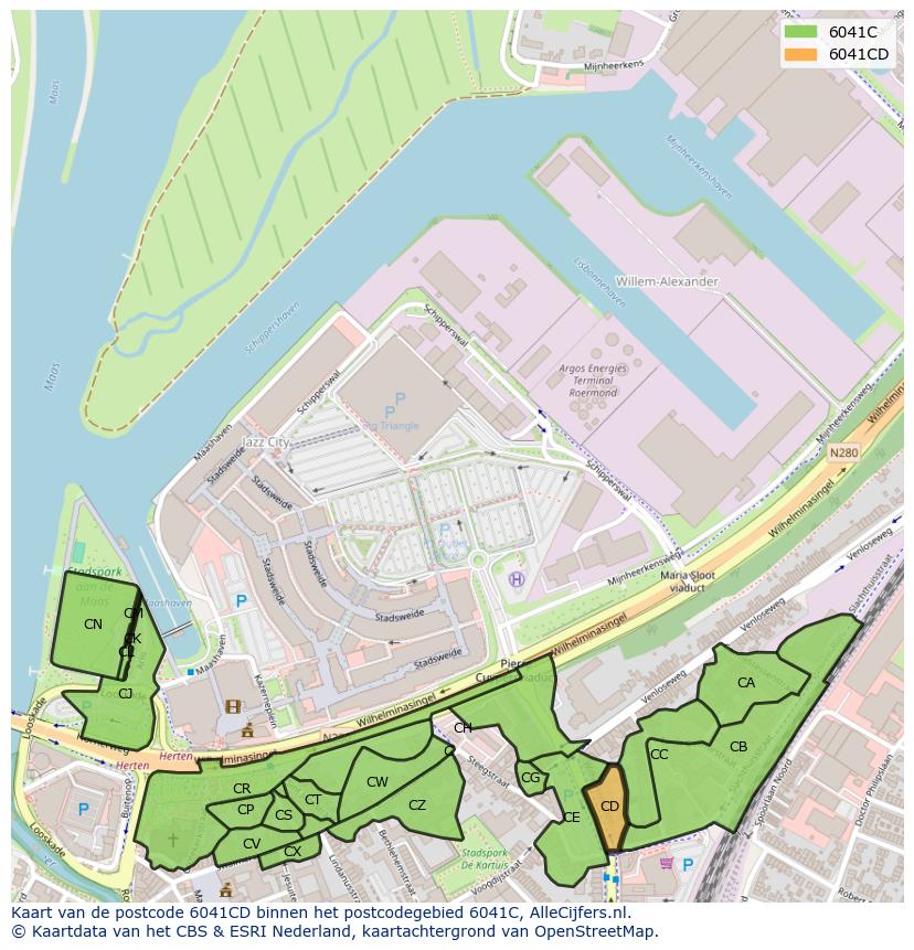 Afbeelding van het postcodegebied 6041 CD op de kaart.