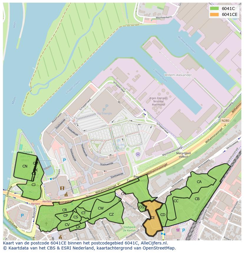 Afbeelding van het postcodegebied 6041 CE op de kaart.