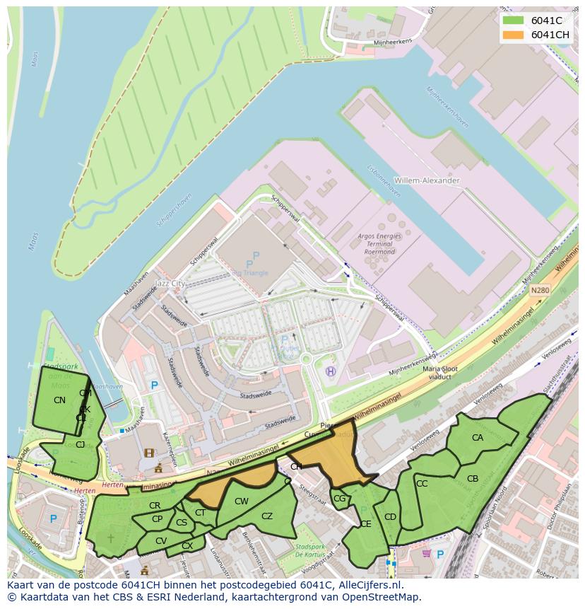Afbeelding van het postcodegebied 6041 CH op de kaart.
