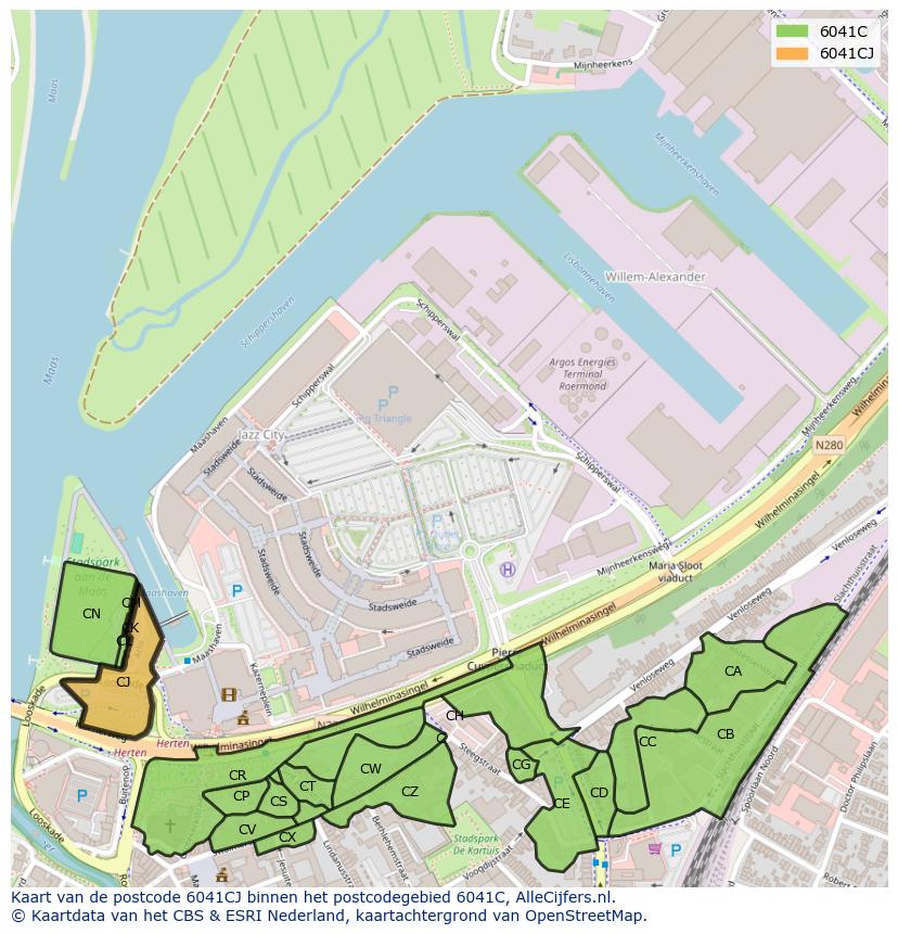 Afbeelding van het postcodegebied 6041 CJ op de kaart.