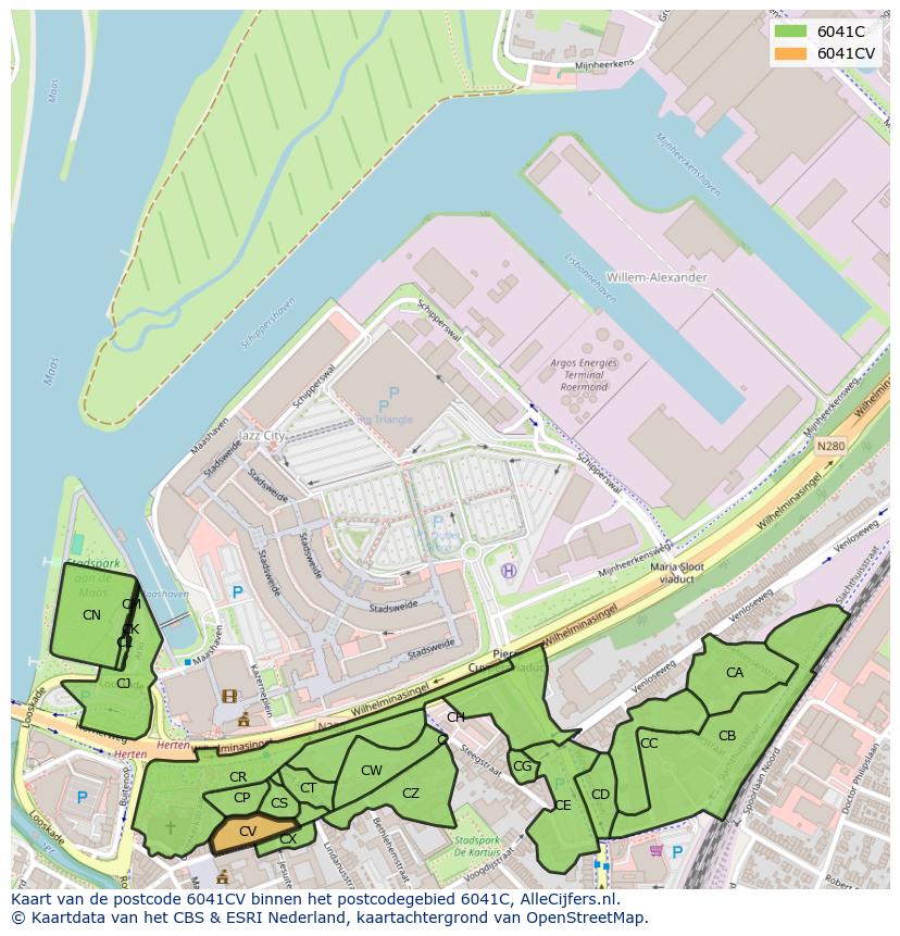 Afbeelding van het postcodegebied 6041 CV op de kaart.