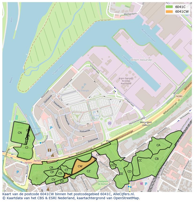 Afbeelding van het postcodegebied 6041 CW op de kaart.