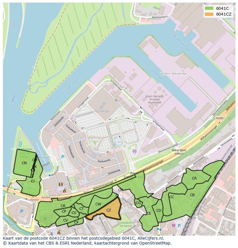 Afbeelding van het postcodegebied 6041 CZ op de kaart.
