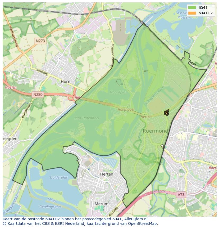 Afbeelding van het postcodegebied 6041 DZ op de kaart.