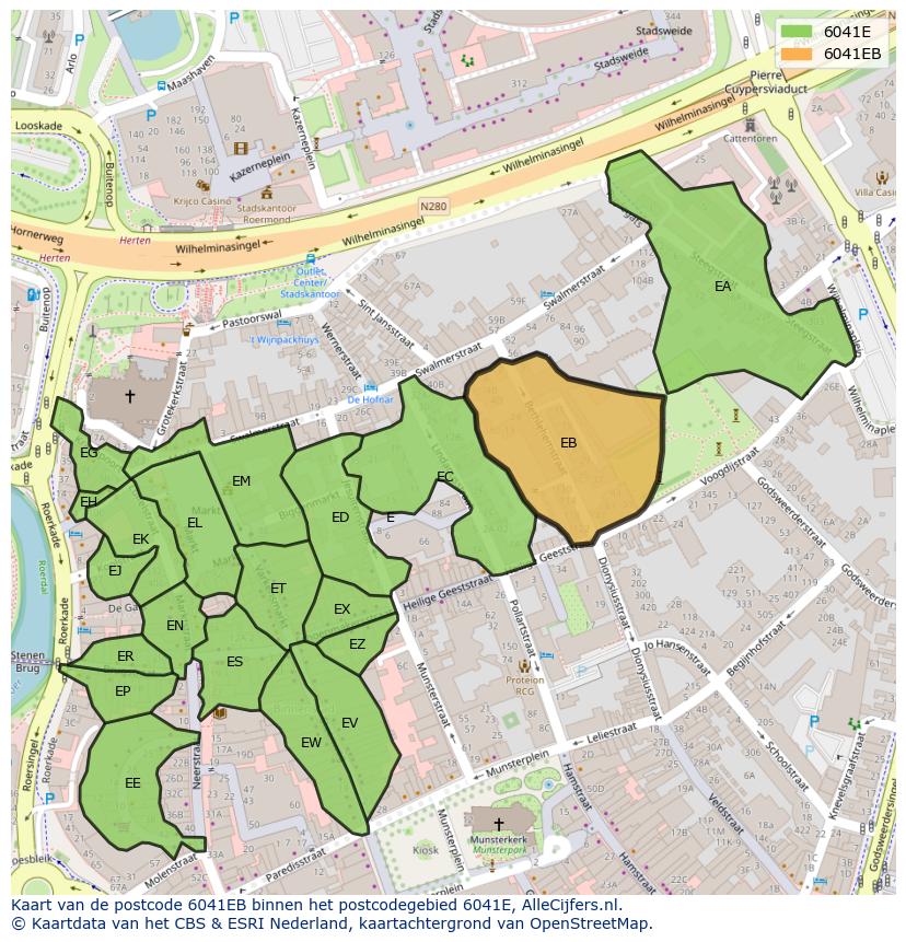 Afbeelding van het postcodegebied 6041 EB op de kaart.