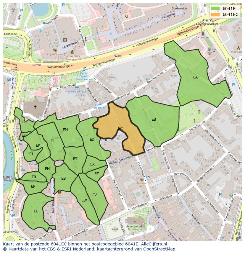 Afbeelding van het postcodegebied 6041 EC op de kaart.