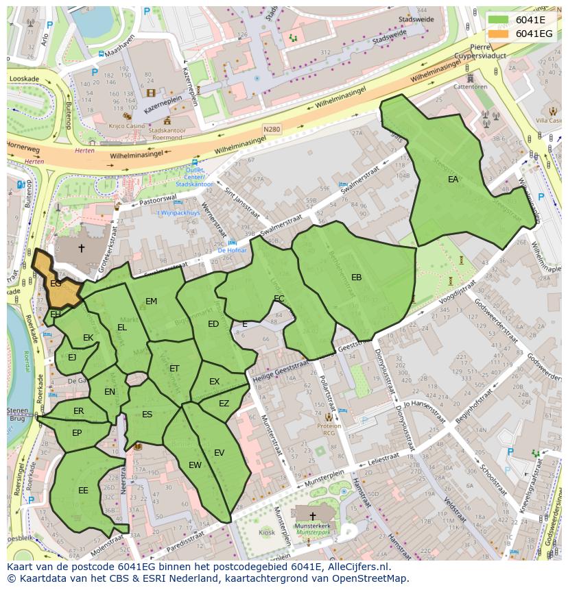 Afbeelding van het postcodegebied 6041 EG op de kaart.