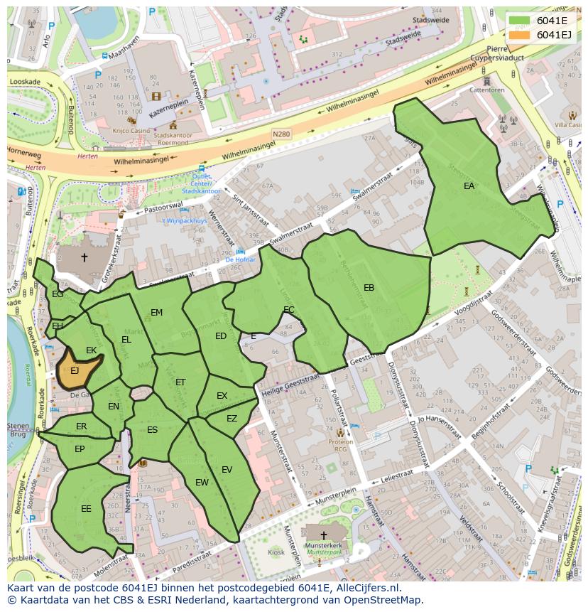 Afbeelding van het postcodegebied 6041 EJ op de kaart.