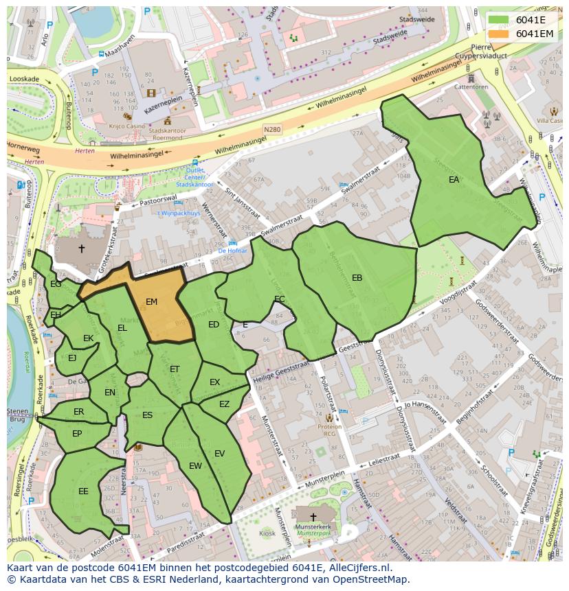 Afbeelding van het postcodegebied 6041 EM op de kaart.