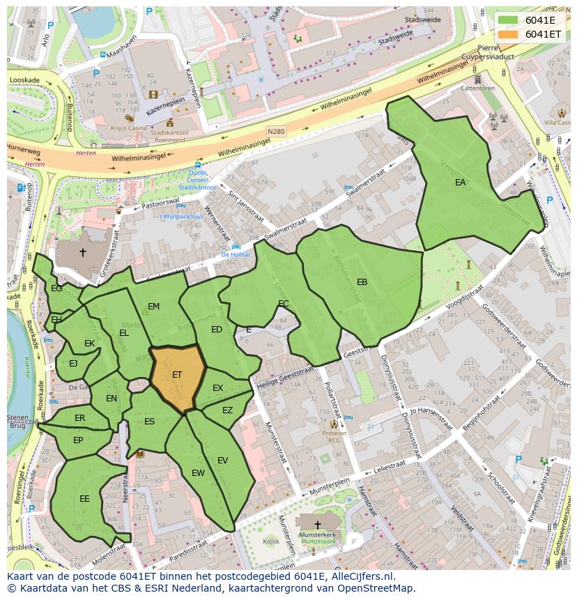 Afbeelding van het postcodegebied 6041 ET op de kaart.