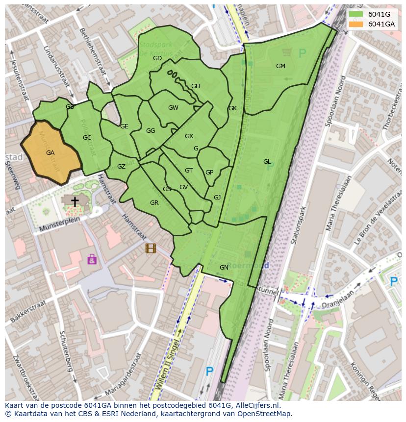 Afbeelding van het postcodegebied 6041 GA op de kaart.