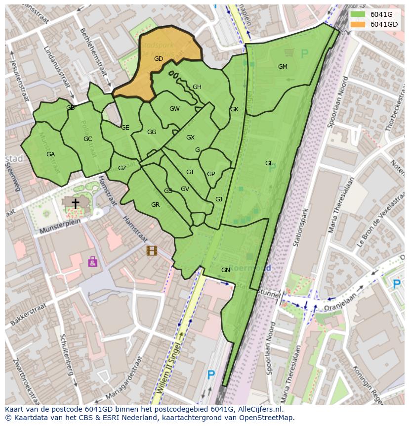 Afbeelding van het postcodegebied 6041 GD op de kaart.
